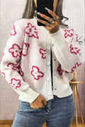 Jacquard Short Single-row Button Knit Cardigan