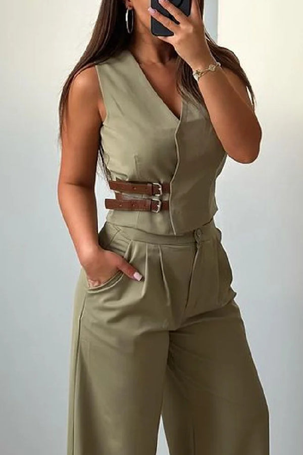 V-neck Vest & Pants Two-piece Set