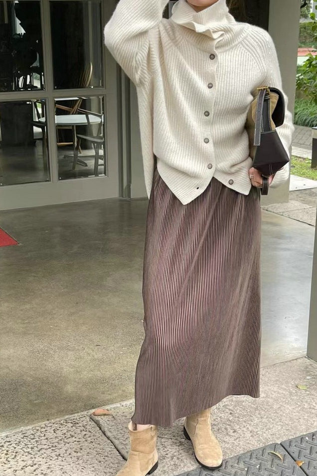 Retro Textured Rib Slim-fit Single-row Button Loose Knit Cardigan