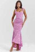 Embroidered Lace Ruched Maxi Dress