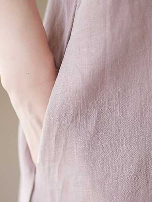 A-line Loose Color Round-neck Midi Dresses