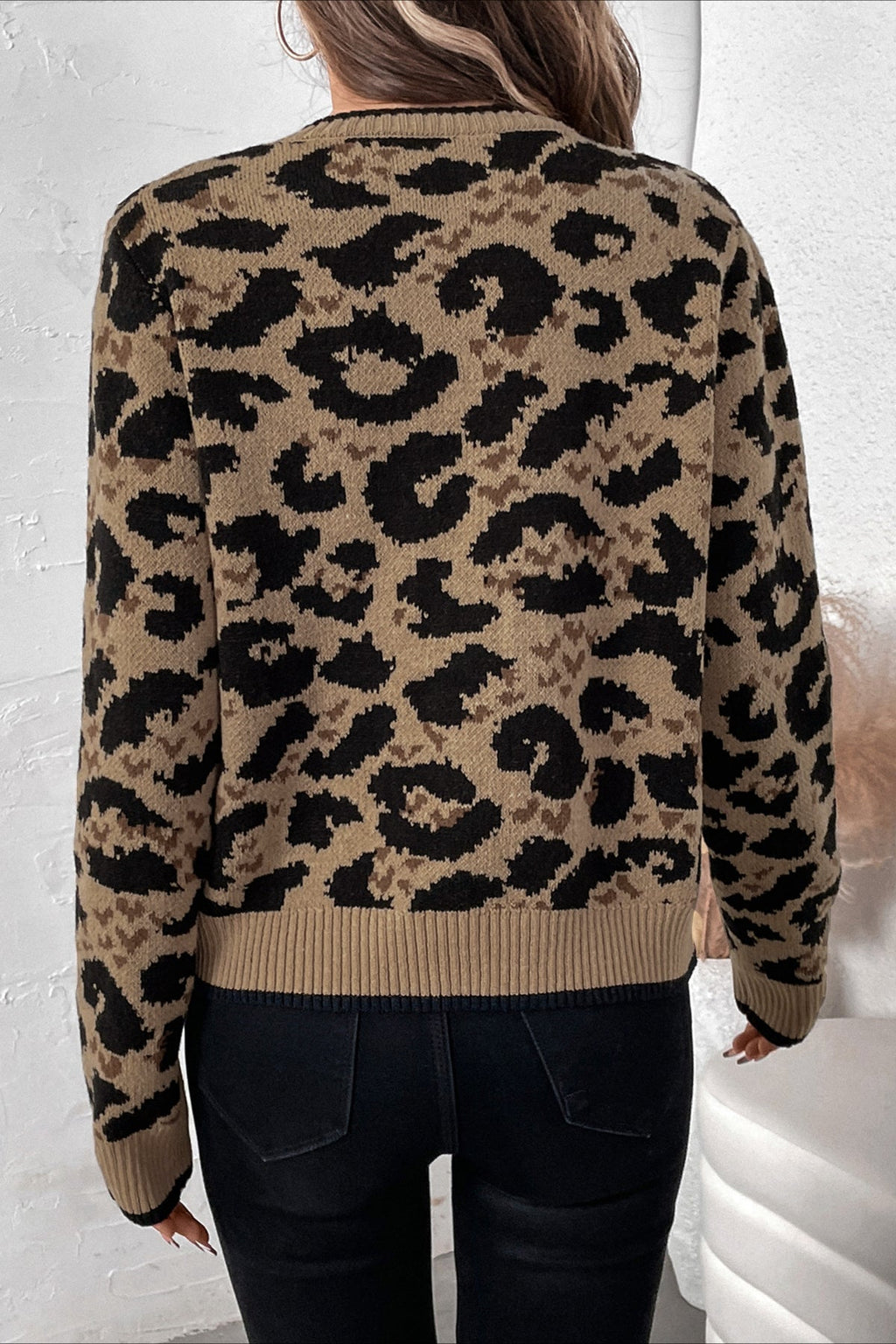 Knitted Leopard Ribbon Tie Cardigan