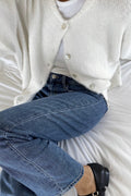 Soft Gray Shell-button Knit Cardigan