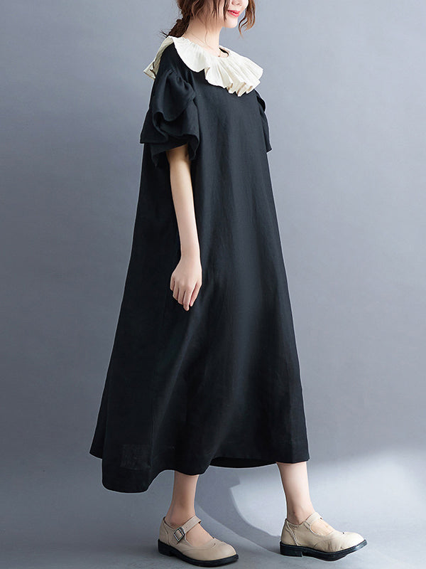 Original Falbala Contrast Color Midi Dress