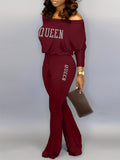 Queen Print Off Shoulder Jumpsuit Re7125