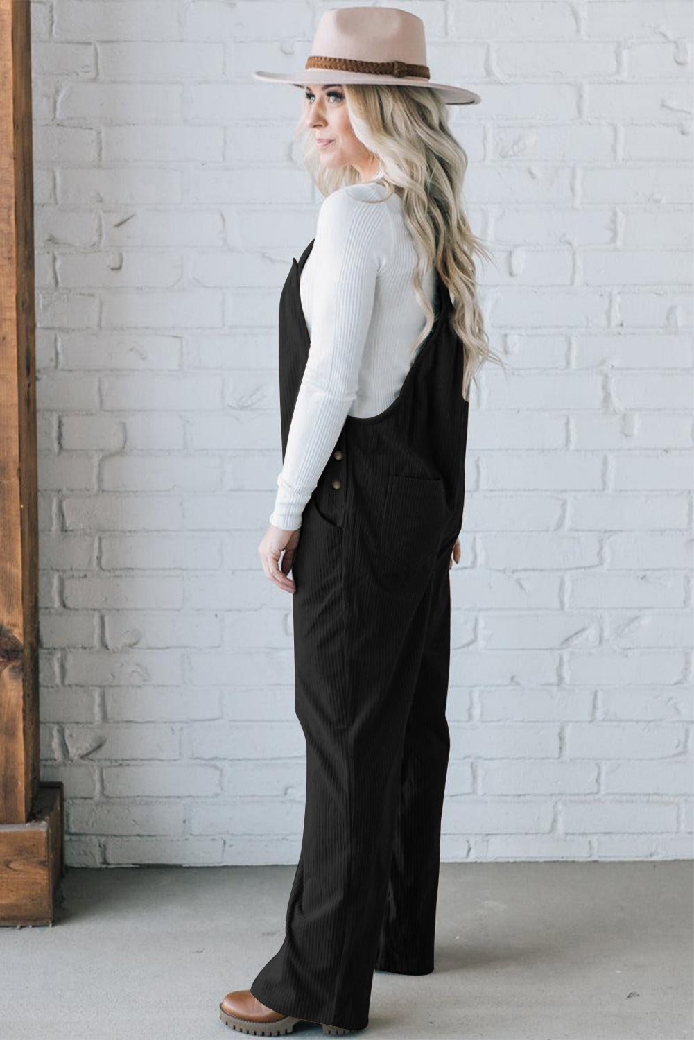 Color Pocketed Corduroy Overall