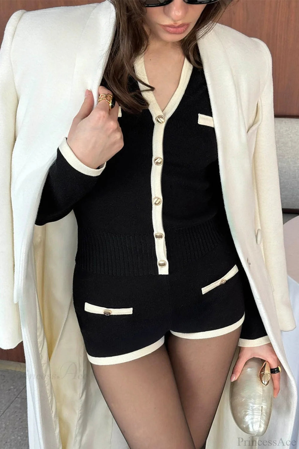 Knit Cardigan Shorts Two Piece Set