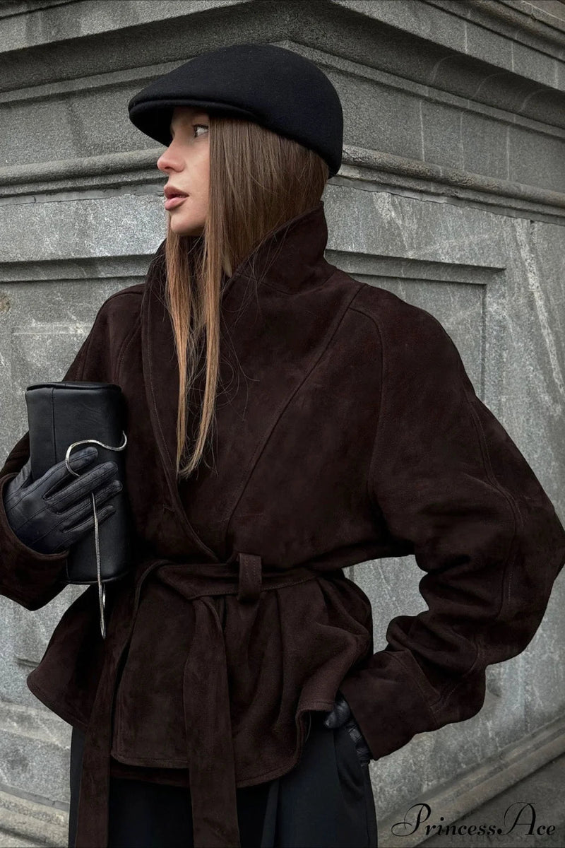 Suede Long Sleeve Jacket Coat