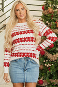Geometric Print Color Block Knit Crew Neck Pullover Sweater