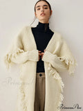 Chunky Knit Tassel Hem Poncho Cardigan