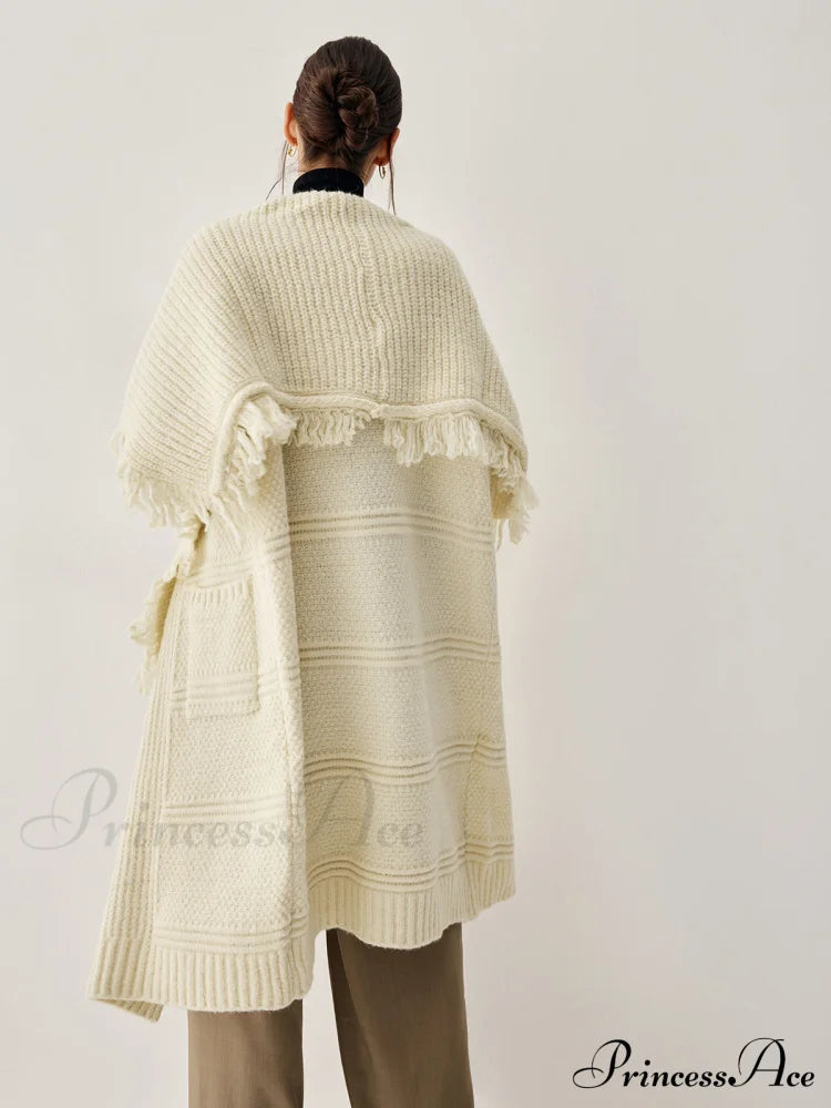 Chunky Knit Tassel Hem Poncho Cardigan