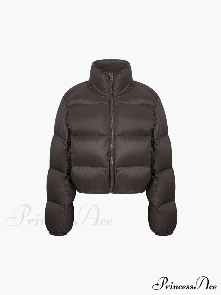 Cocoa Bean Stand Collar Quilted Puffer Coat