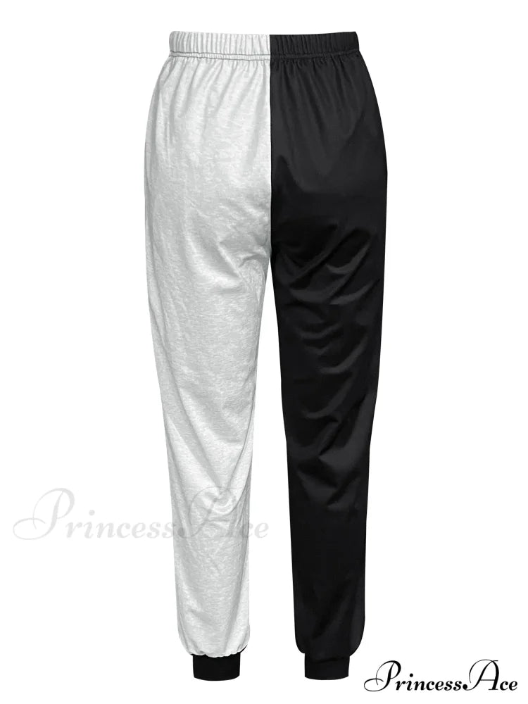 Color Block Jogger Letter Patchwork Print Knitting Slant Pocket Pants