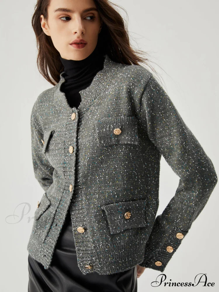 Colorful Dot Knit Metallic Button Cardigan