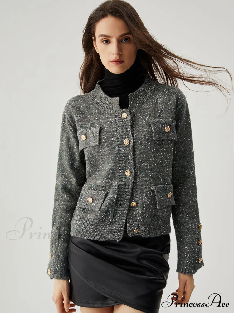Colorful Dot Knit Metallic Button Cardigan
