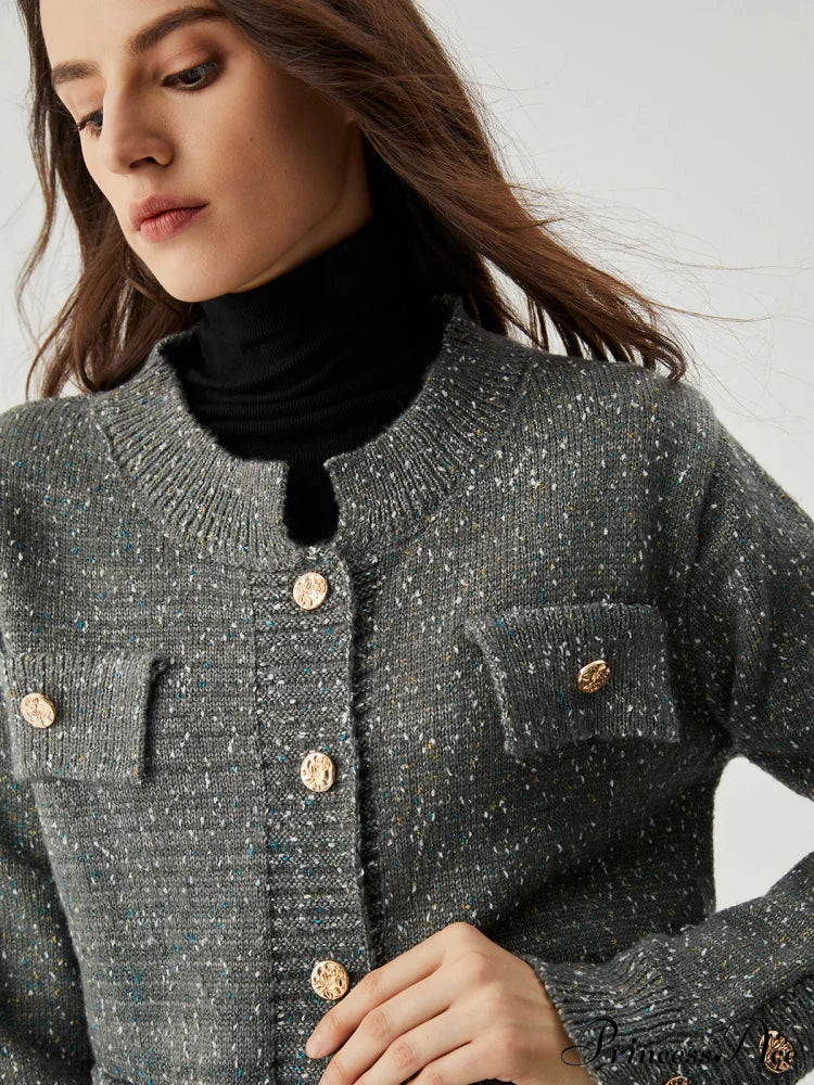 Colorful Dot Knit Metallic Button Cardigan
