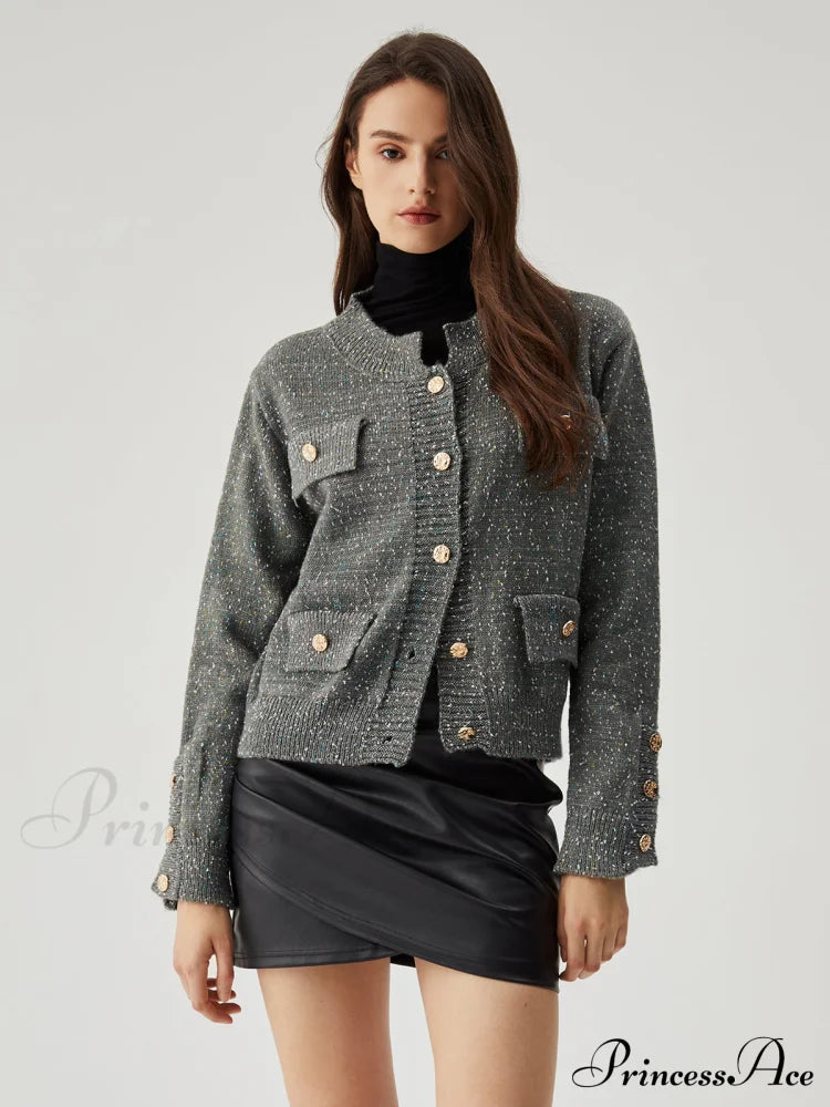 Colorful Dot Knit Metallic Button Cardigan