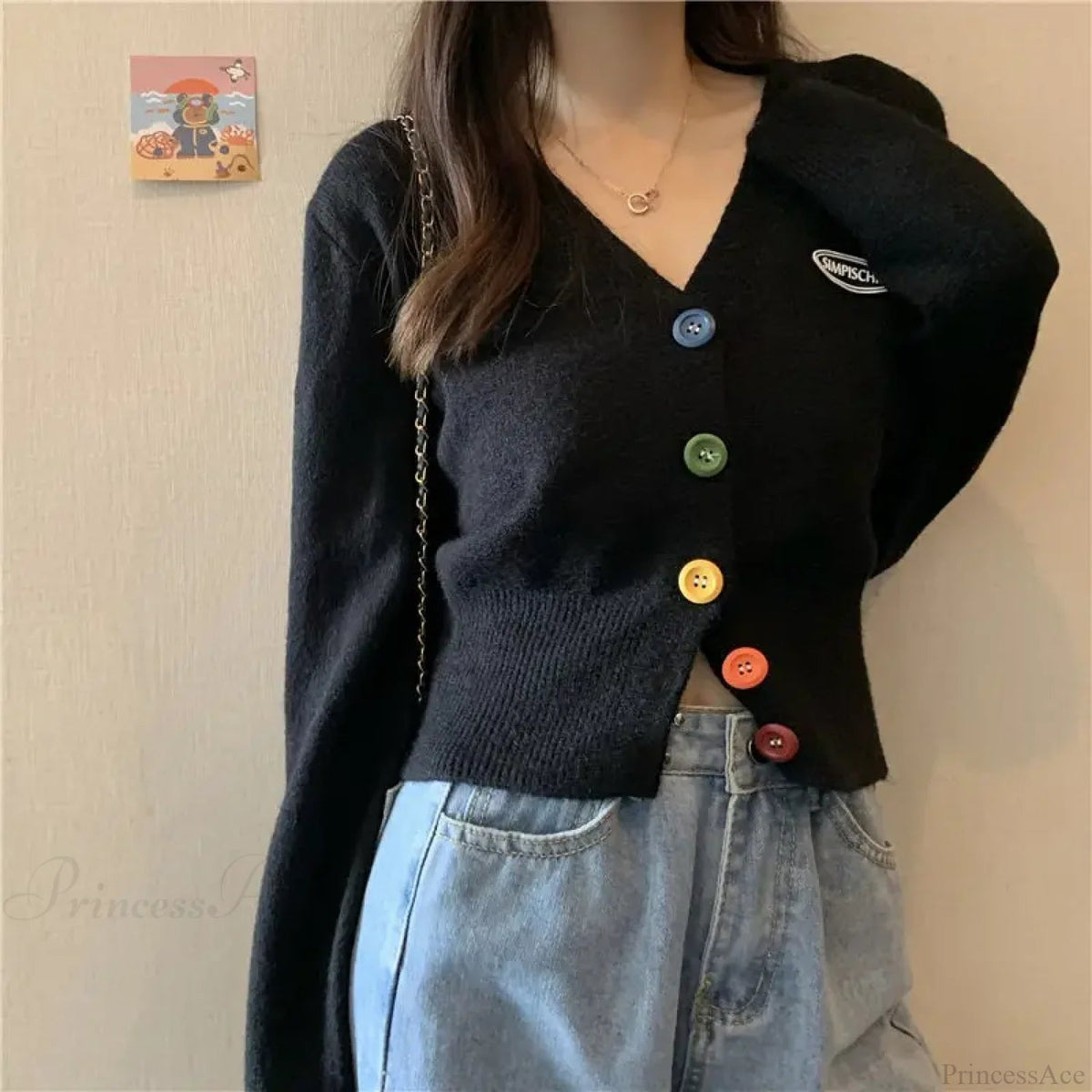 Colorful V-neck Loose Long Sleeve Knit Cardigan