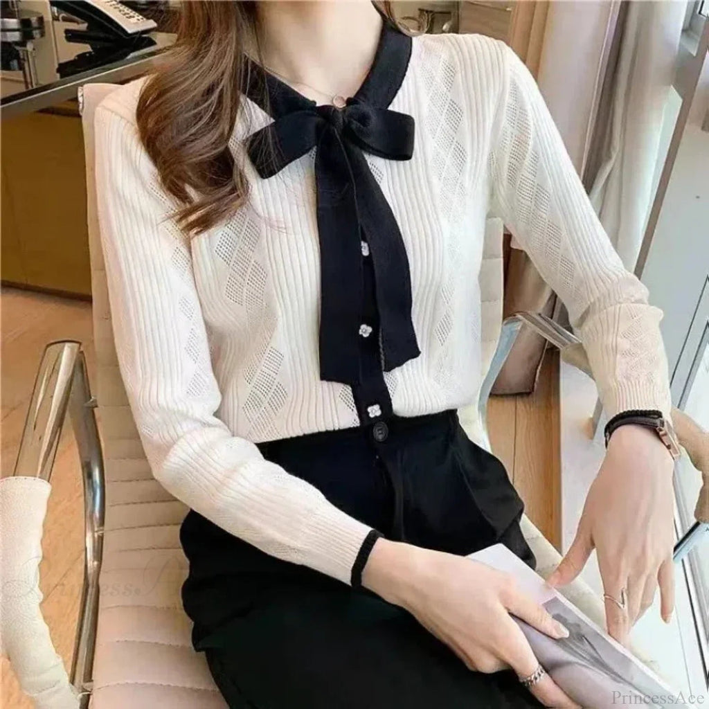 Contrast Color Button V-neck Knit Cardigan
