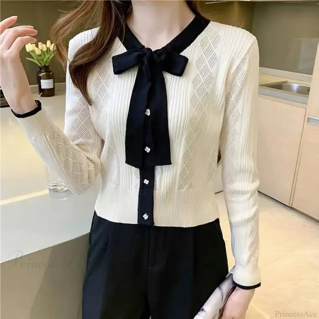 Contrast Color Button V-neck Knit Cardigan