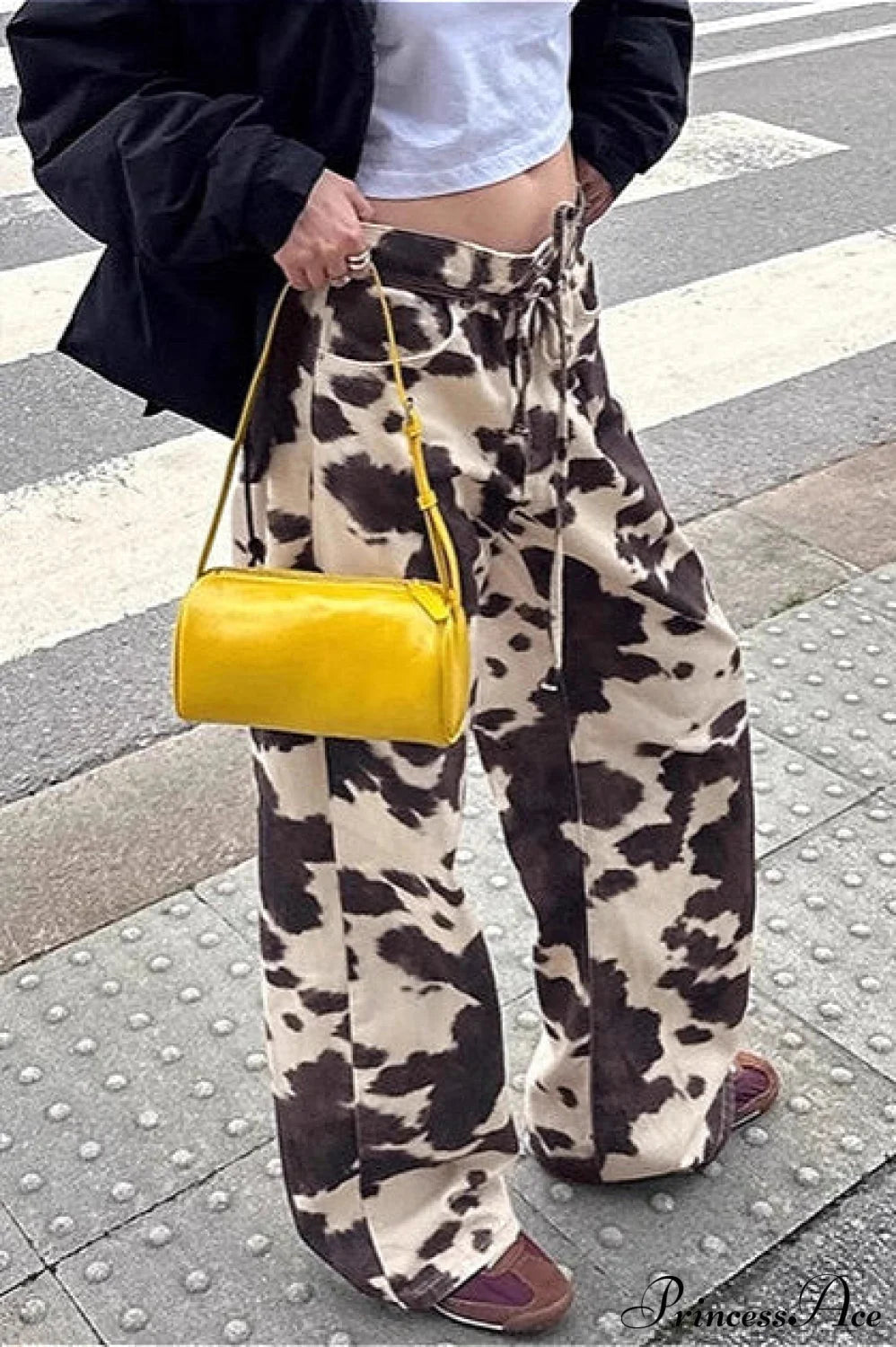 Contrast Color Cow Print Straight Pants