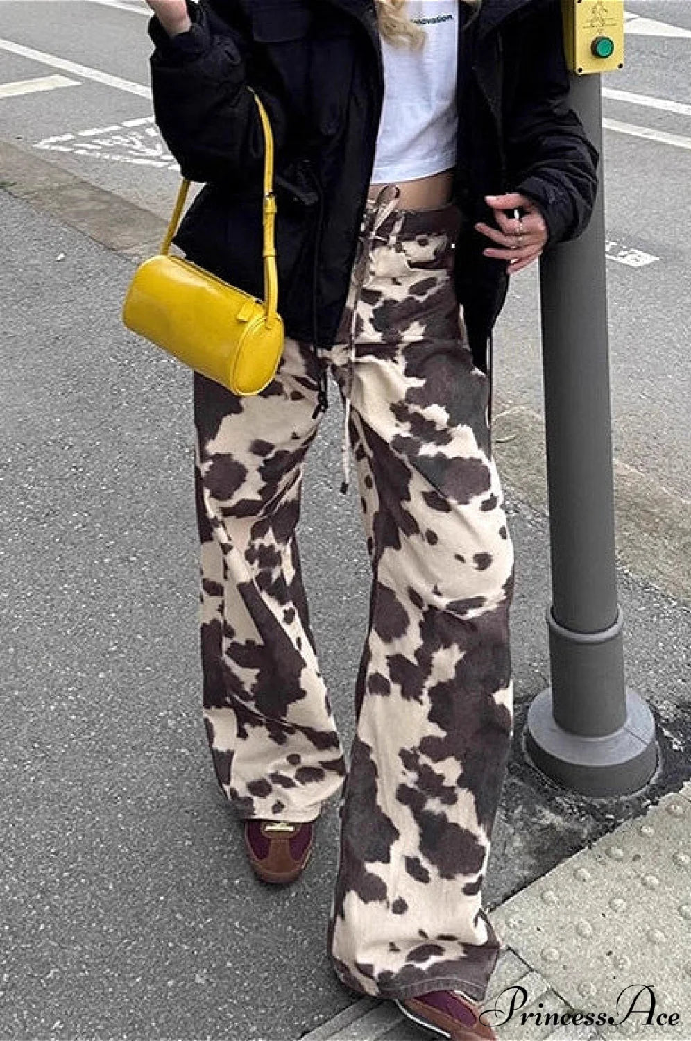 Contrast Color Cow Print Straight Pants