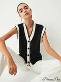 Contrast Trim Graceful Sweater Vest