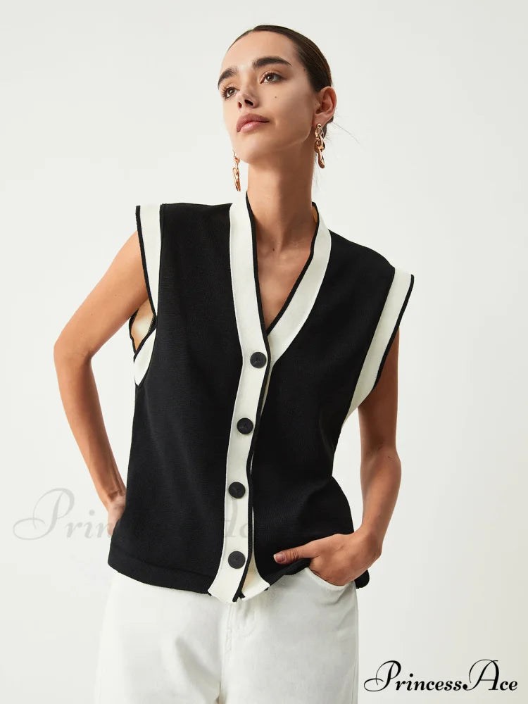 Contrast Trim Graceful Sweater Vest