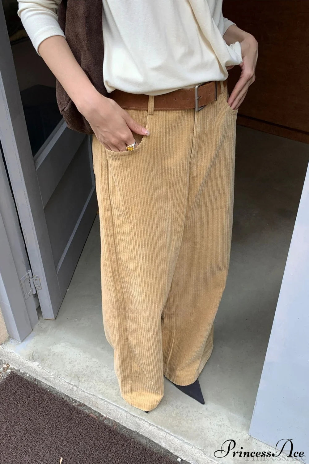 Corduroy High-waist Wide-leg Minimal Pants