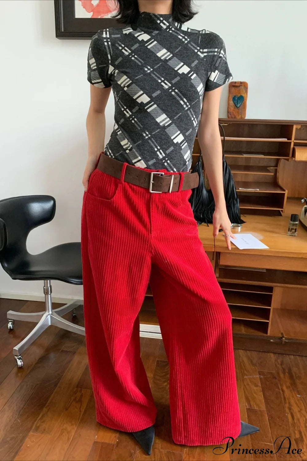 Corduroy High-waist Wide-leg Minimal Pants