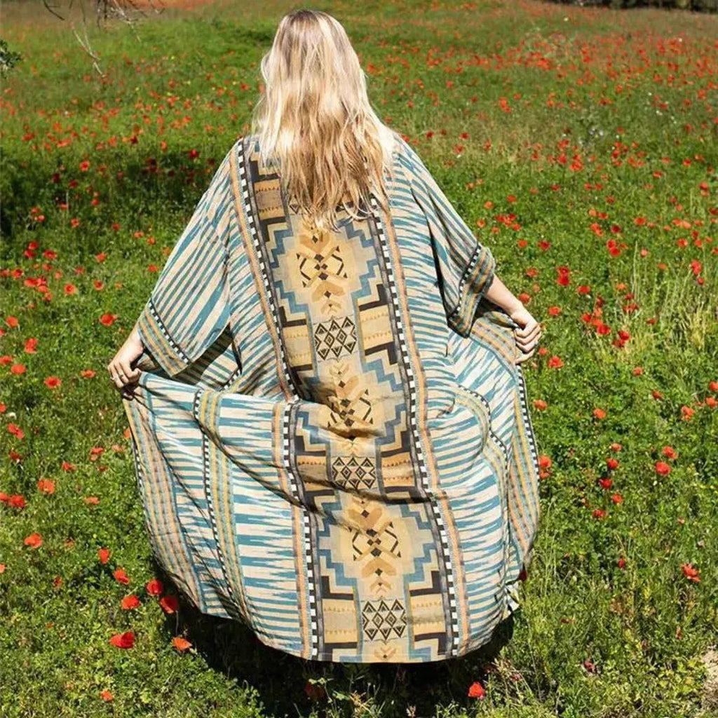 Cotton Print Kimono Cardigan Beach Cover Up
