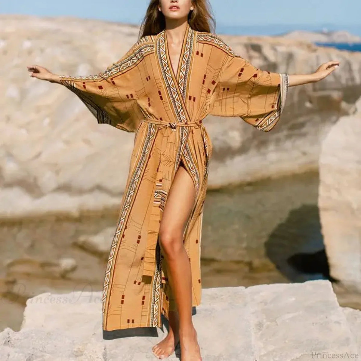 Cotton Print Kimono Cardigan Beach Cover Up