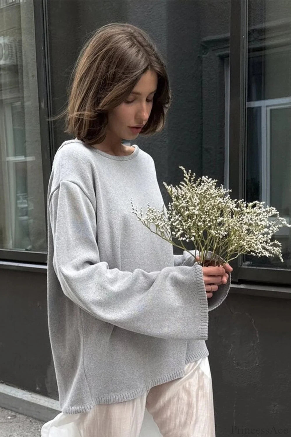 Cotton Loose Fit Off-shoulder Knit Sweater