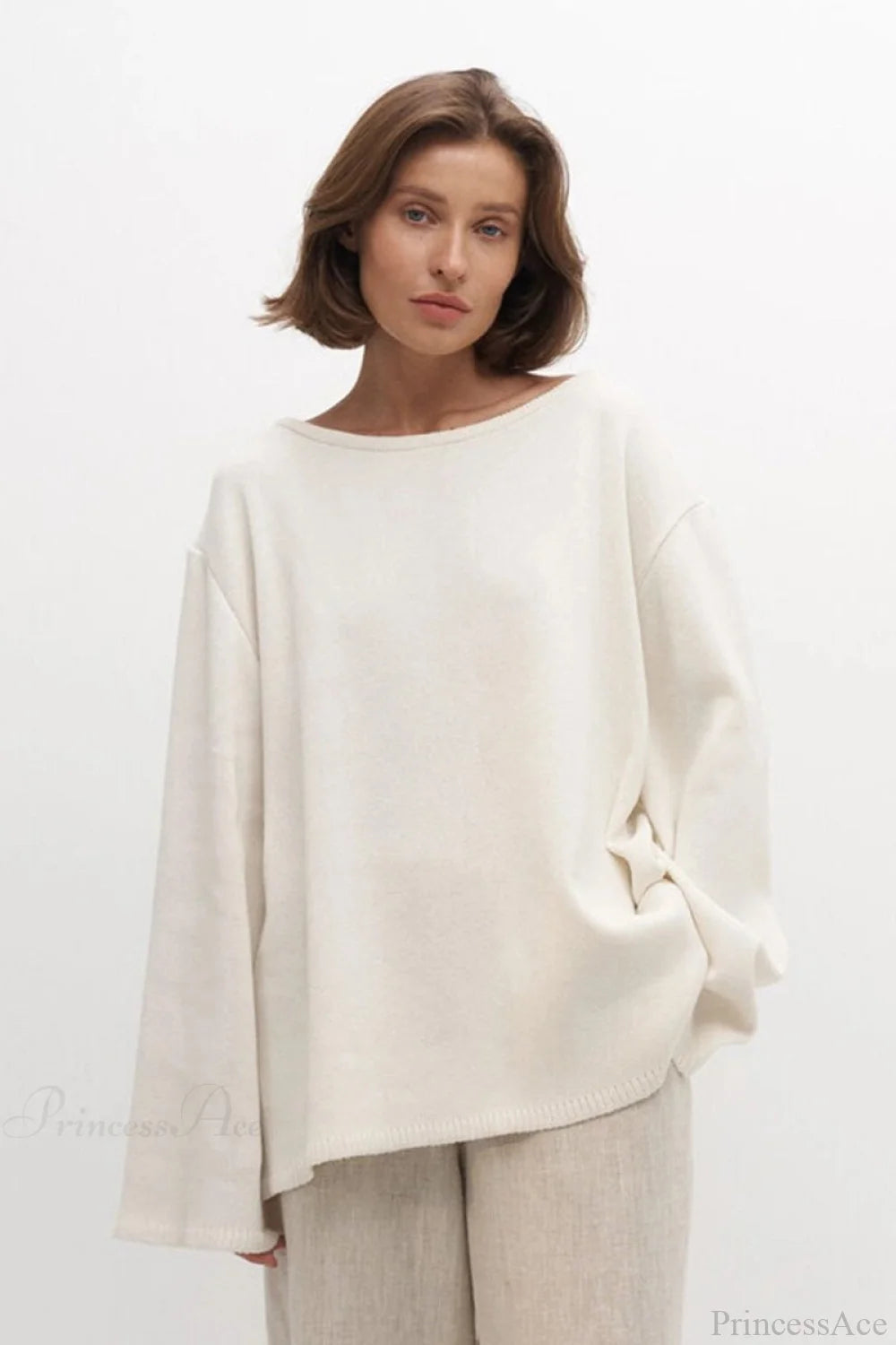 Cotton Loose Fit Off-shoulder Knit Sweater