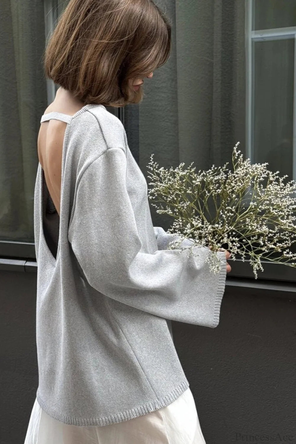 Cotton Loose Fit Off-shoulder Knit Sweater