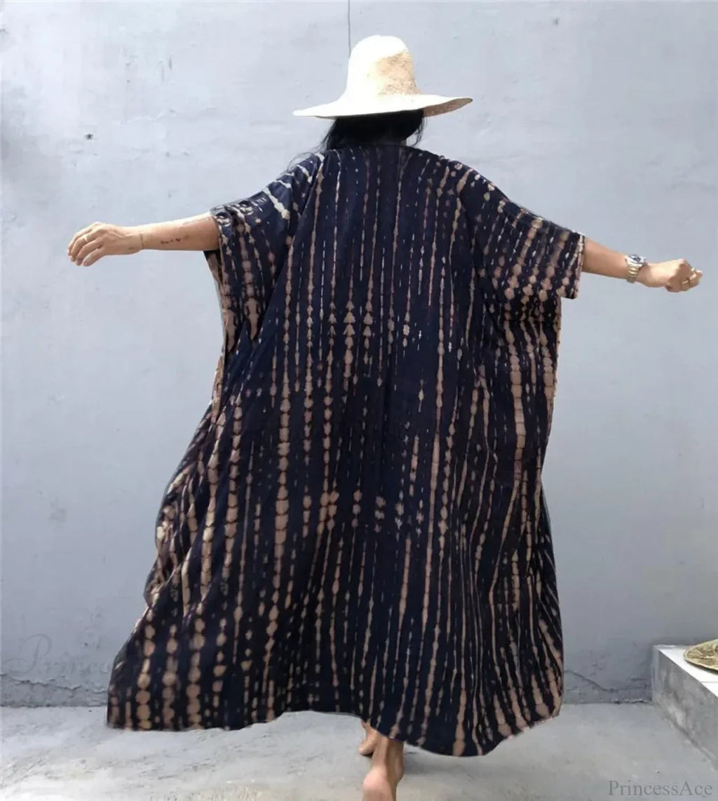 Cotton Rayon Striped Print Cardigan Beach Cover Up