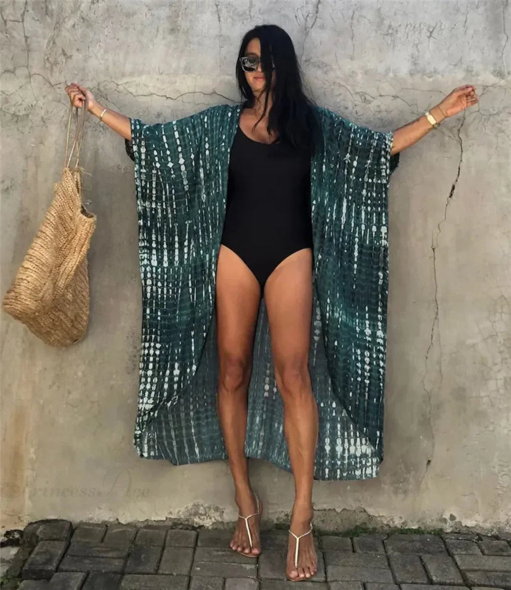 Cotton Rayon Striped Print Cardigan Beach Cover Up