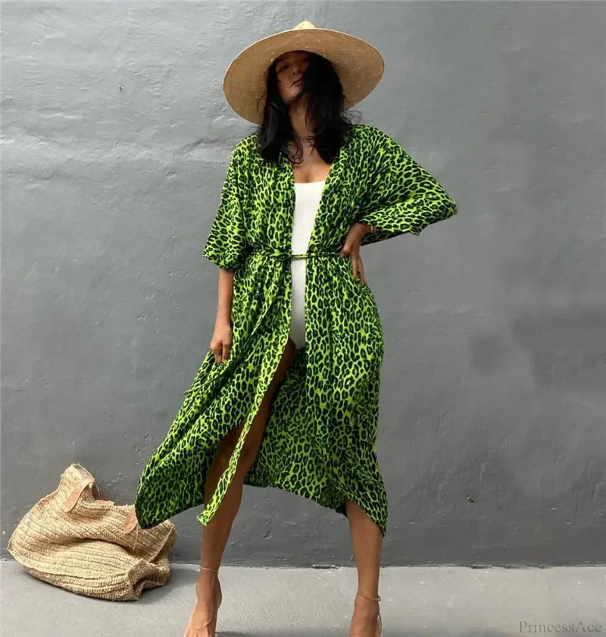 Cotton Rayon Striped Print Cardigan Beach Cover Up