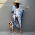 Cotton Rayon Striped Print Cardigan Beach Cover Up