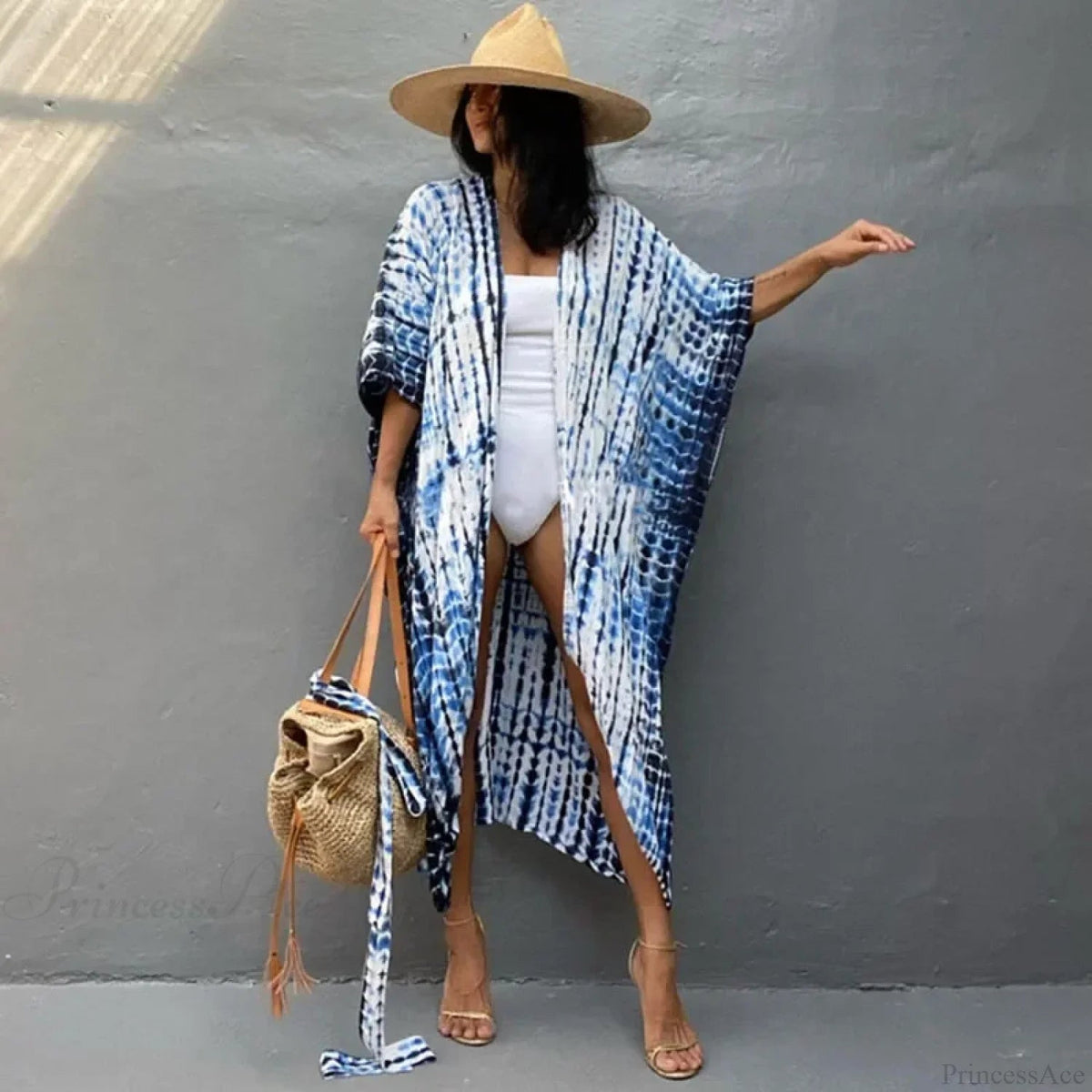 Cotton Rayon Striped Print Cardigan Beach Cover Up