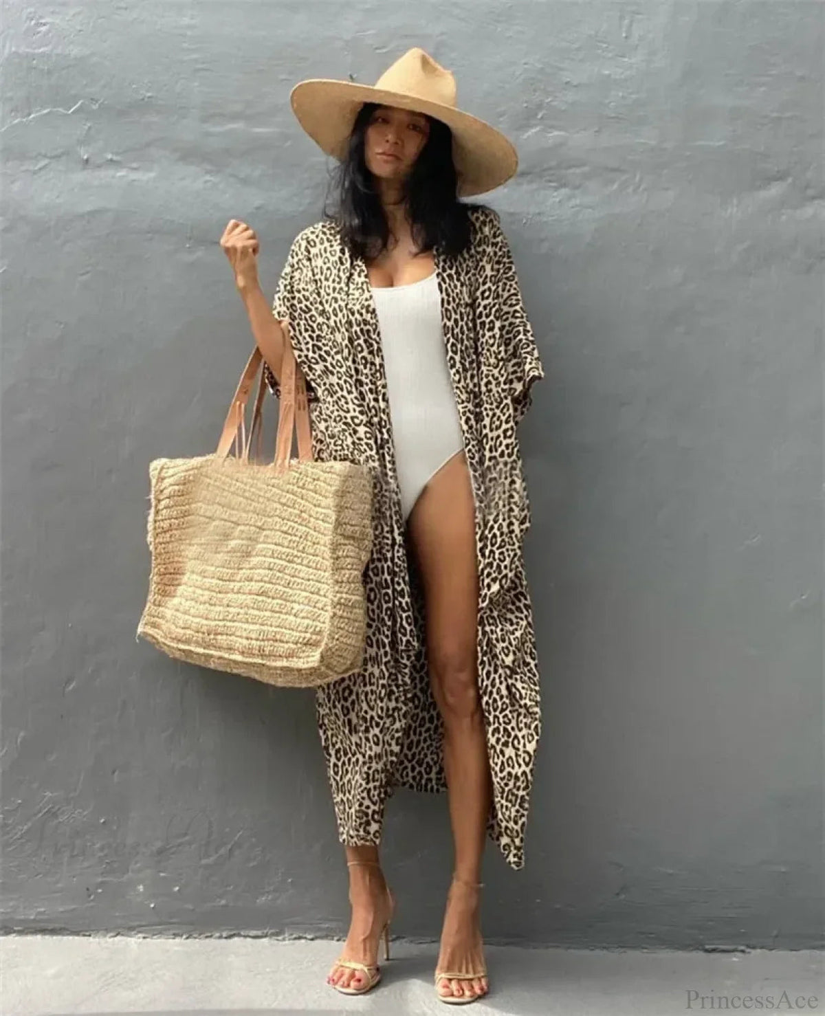 Cotton Rayon Striped Print Cardigan Beach Cover Up