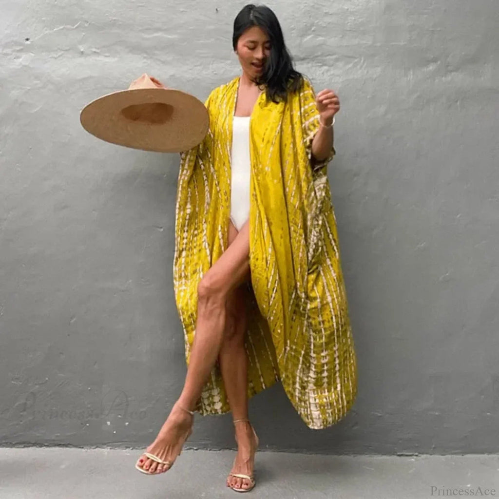 Cotton Rayon Striped Print Cardigan Beach Cover Up
