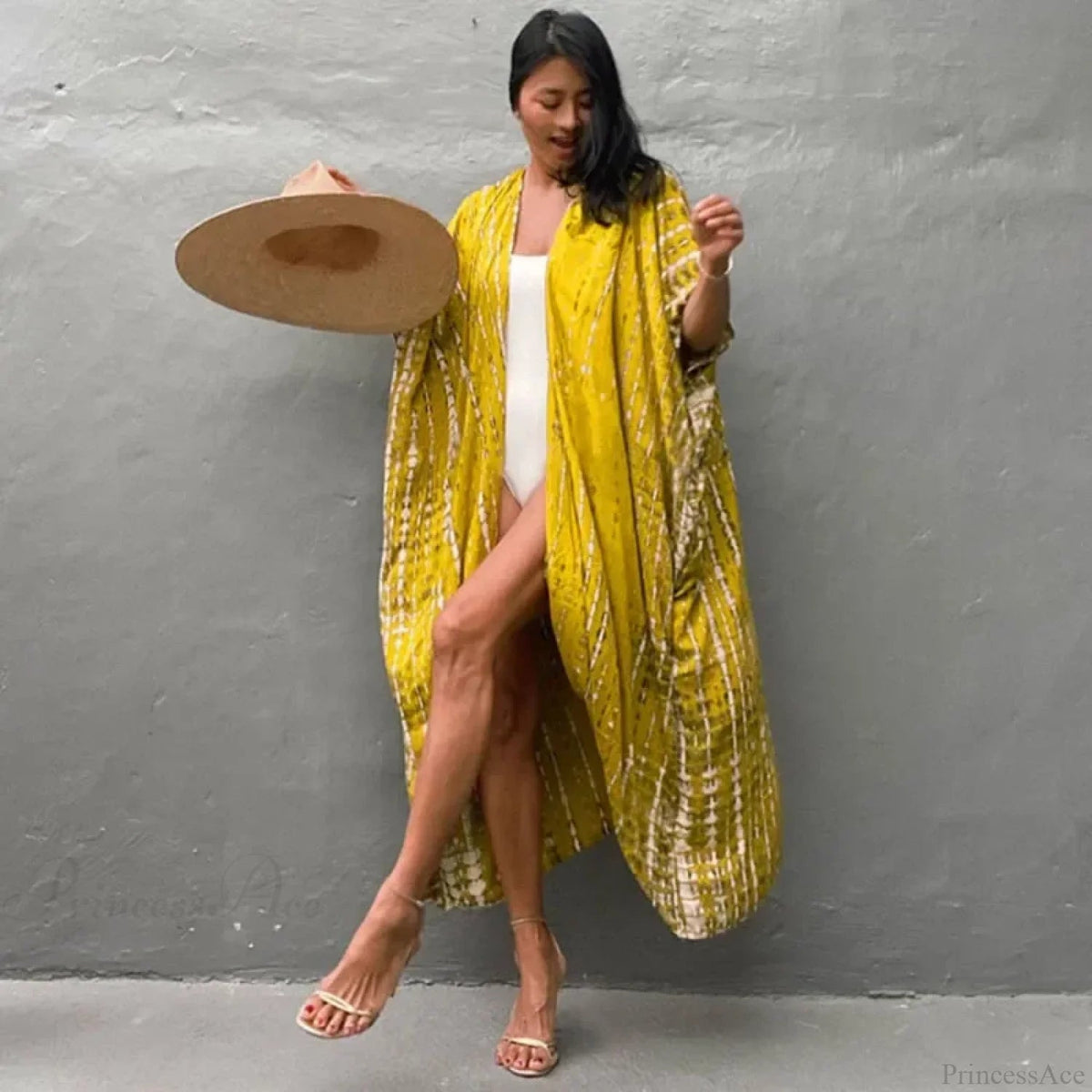Cotton Rayon Striped Print Cardigan Beach Cover Up