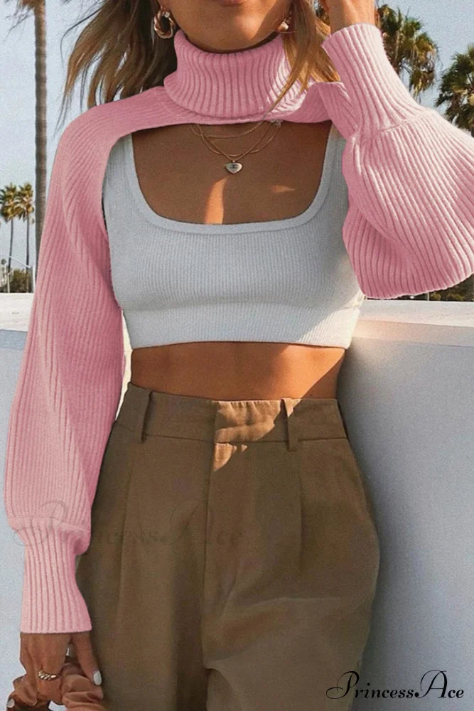Cover-up Knit Ribbed Turtleneck Sweater