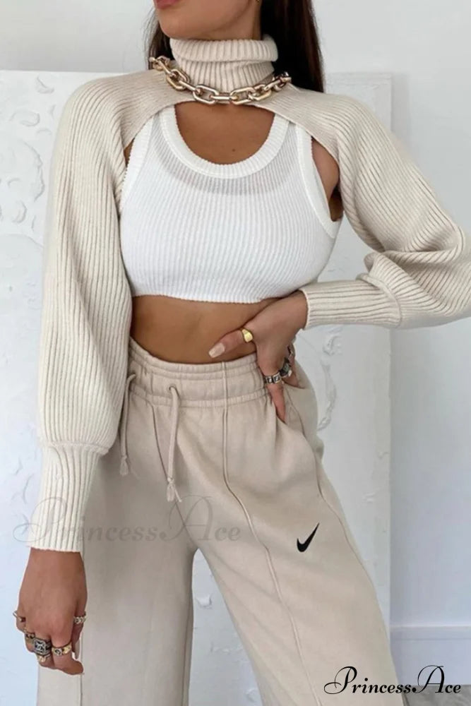 Cover-up Knit Ribbed Turtleneck Sweater