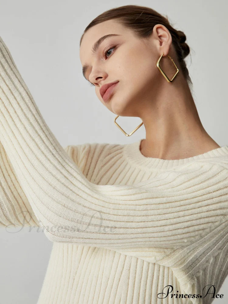 Cream Rib Long Sleeve Short Sweater Dress