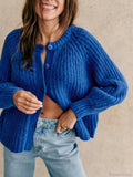 Crew Neck Button-down Knit Cardigan