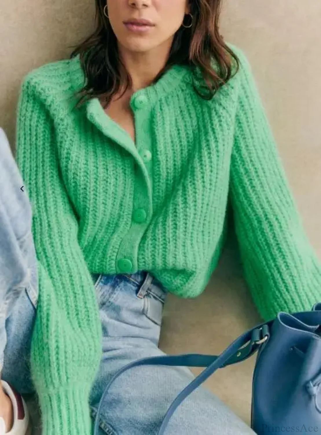 Crew Neck Button-down Knit Cardigan