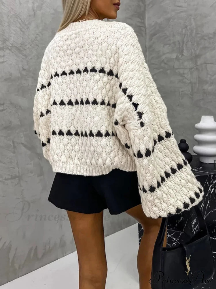 Crew Neck Two-tone Decor Sweater