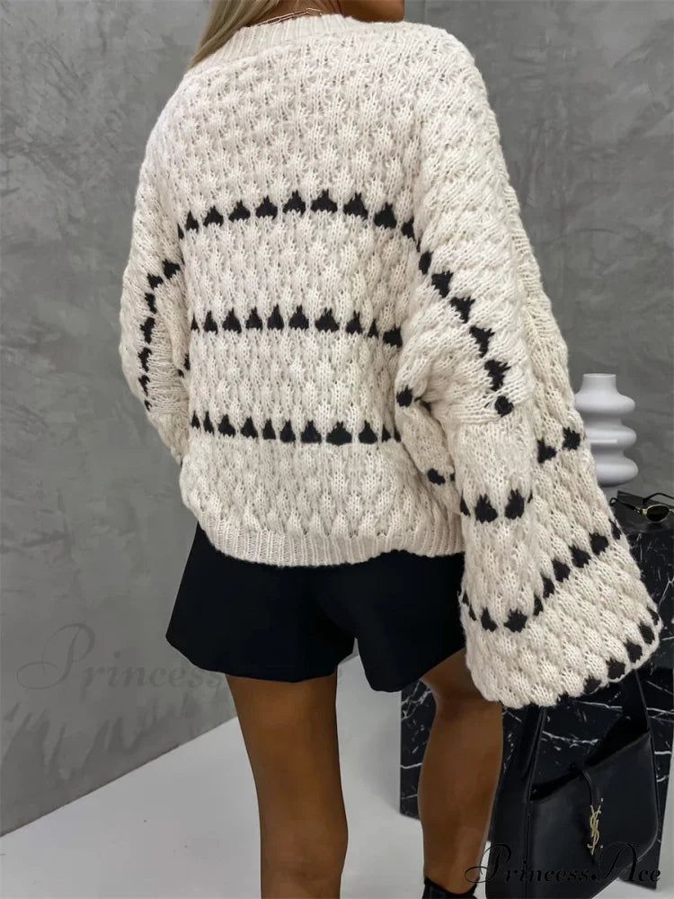 Crew Neck Two-tone Decor Sweater